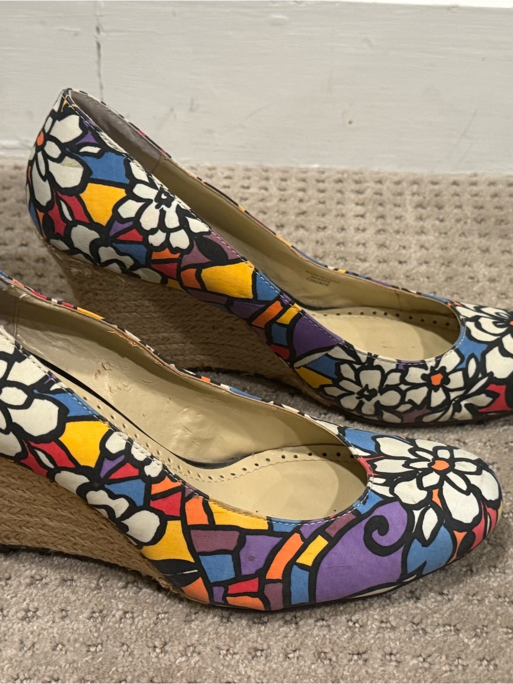 Adrienne Vittadini Multicolor Floral Espadrille Wedges, Size 8.5